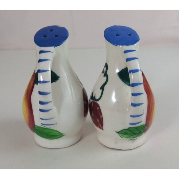 Vintage Hand Painted Apple & Pear Blue Pitcher Salt & Pepper Shakers Japan - Picture 4 of 7